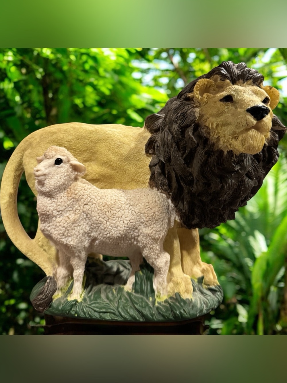 Decorative Lion and Lamb Sculpture - Cream and Brown 9” X 12”